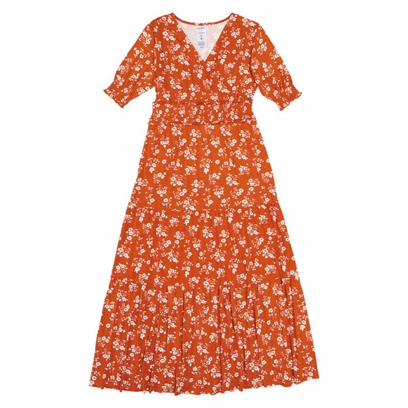 Serra Dresses & Skirts - Serra Women’s Rusty Orange Floral Pattern V-Neck Short Sleeve Maxi Dress size M